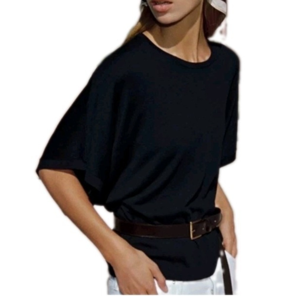 NWT Zara Black Dolman Sleeve Crewneck Knit Sweater S/M Oversized Boxy Pullover